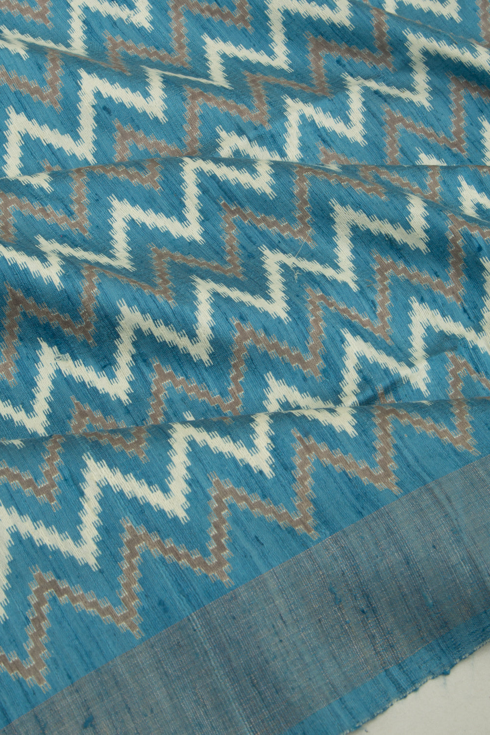 Tussar Zig-Zag Lines Blue Saree