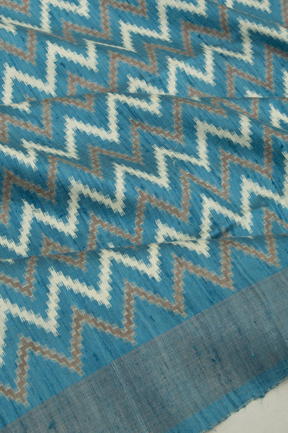 Tussar Zig-Zag Lines Blue Saree