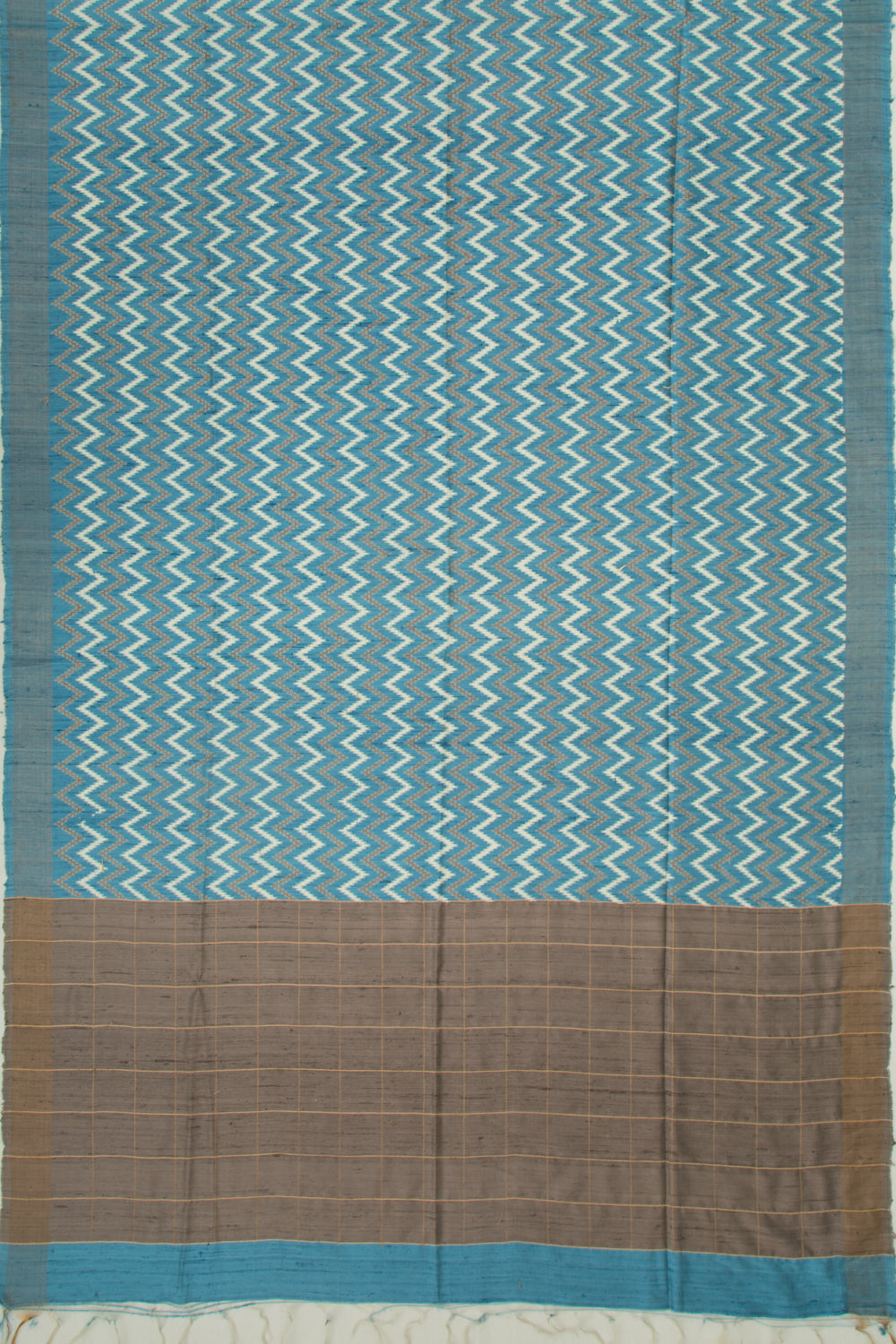 Tussar Zig-Zag Lines Blue Saree