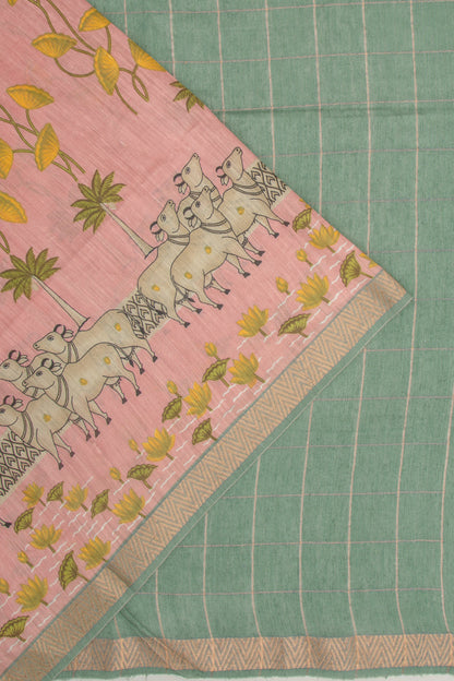 Tussar Floral Printed Pink Saree