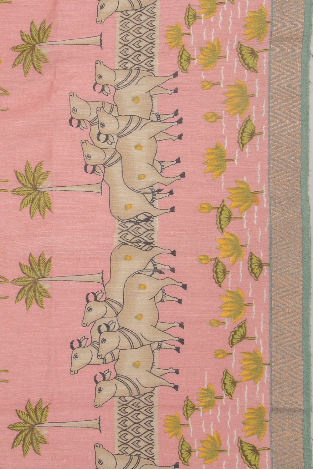 Tussar Pichwai Printed Pink Saree