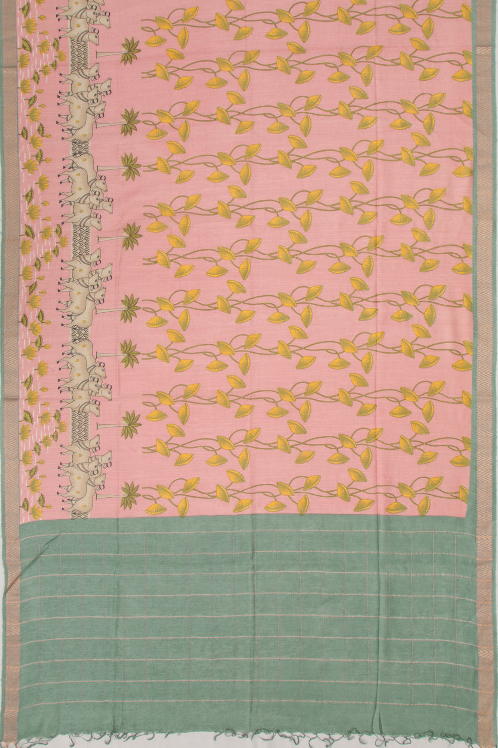 Tussar Floral Printed Pink Saree
