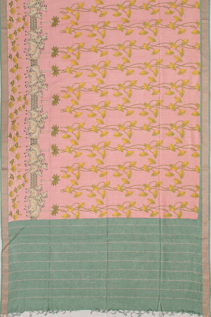 Tussar Floral Printed Pink Saree
