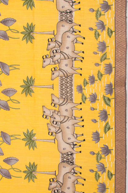 Tussar Pichwai Printed Yellow Saree