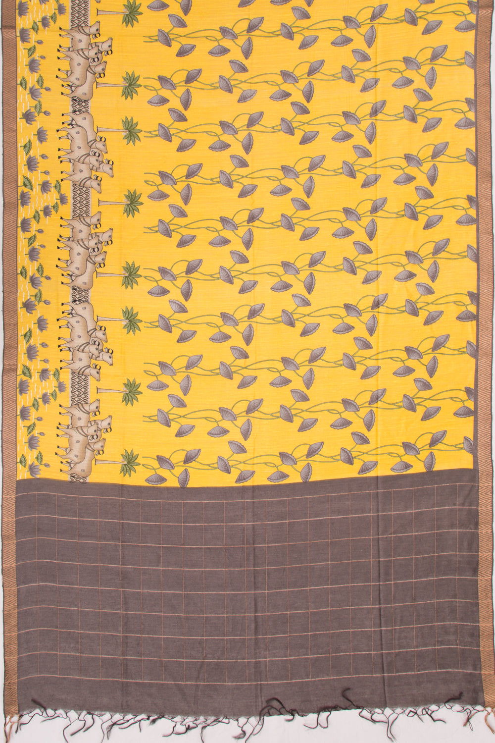 Tussar Floral Printed Yellow Saree