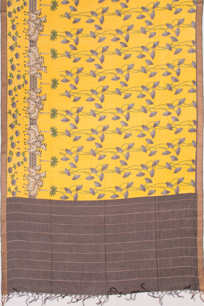 Tussar Floral Printed Yellow Saree