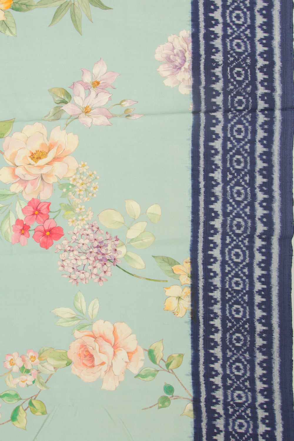 Pochampally Silk Ikat Floral Printed Pastel Blue Saree