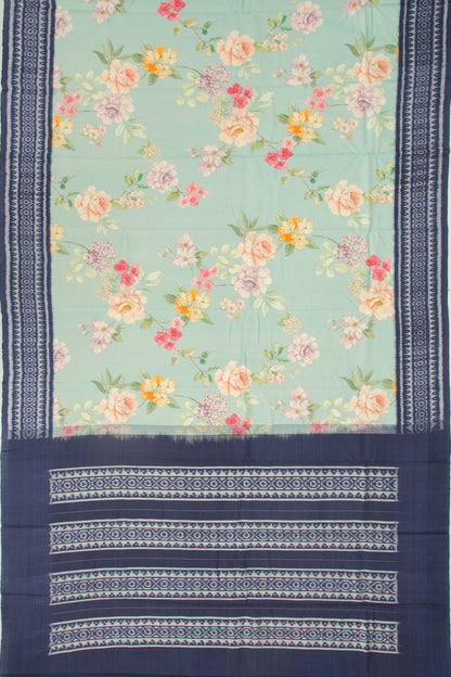 Pochampally Silk Ikat Floral Printed Pastel Blue Saree