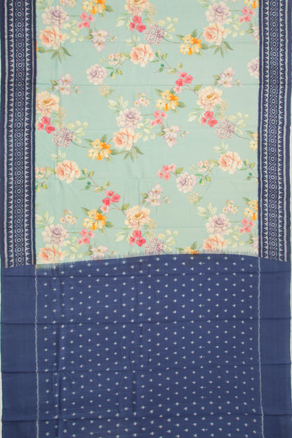 Pochampally Silk Ikat Floral Printed Pastel Blue Saree