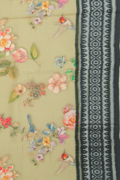 Pochampally Silk Ikat Floral Printed Sage Green Saree