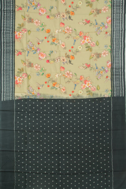 Pochampally Silk Ikat Floral Printed Sage Green Saree