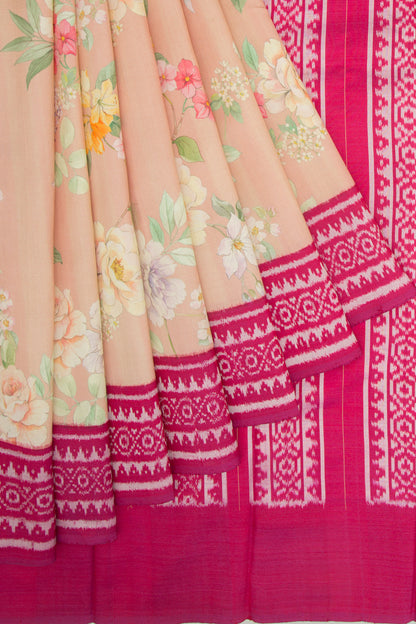 Pochampally Silk Ikat Floral Printed Peach Saree