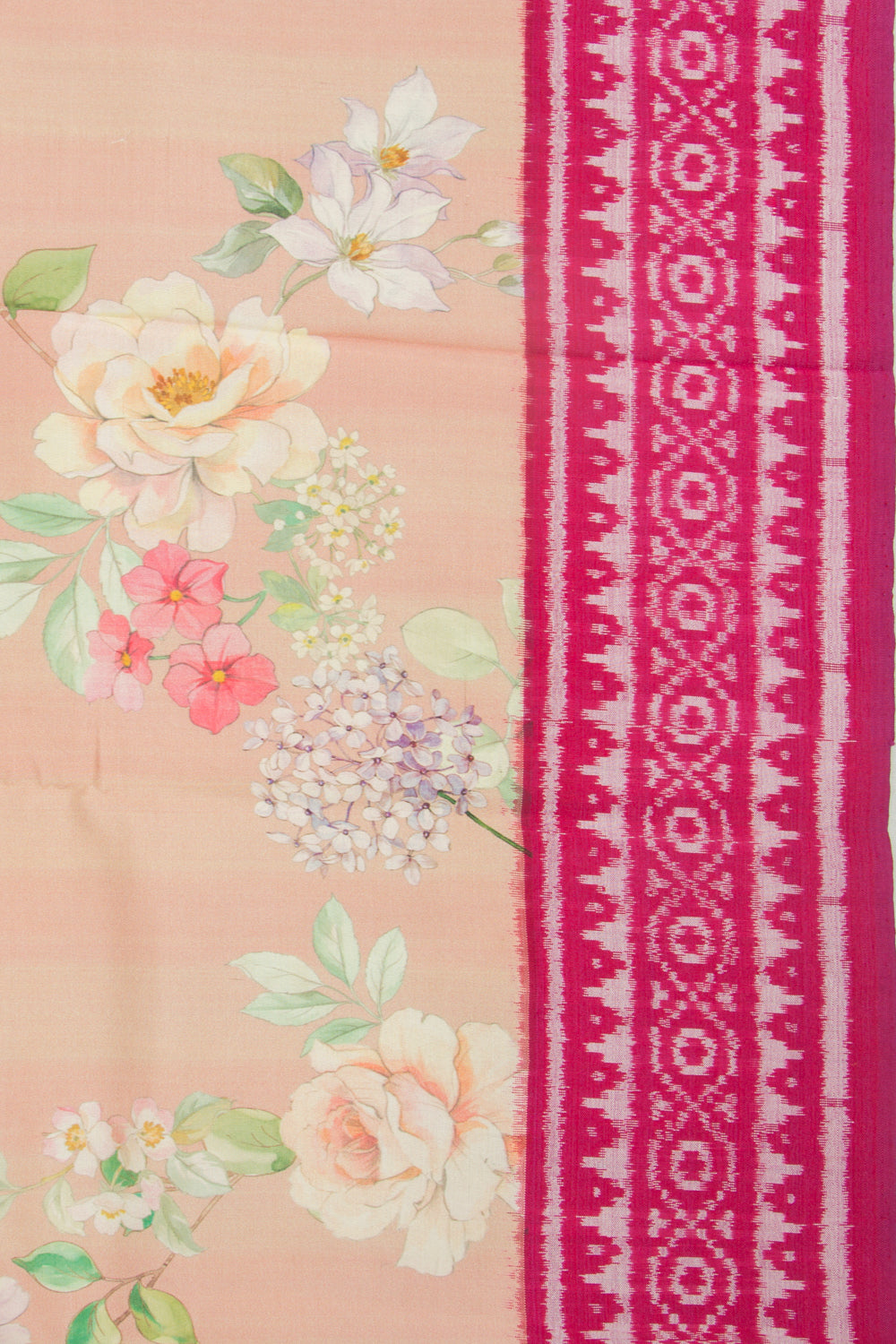 Pochampally Silk Ikat Floral Printed Peach Saree