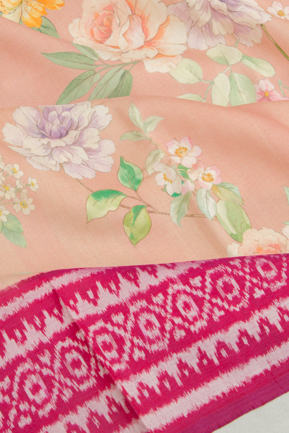 Pochampally Silk Ikat Floral Printed Peach Saree