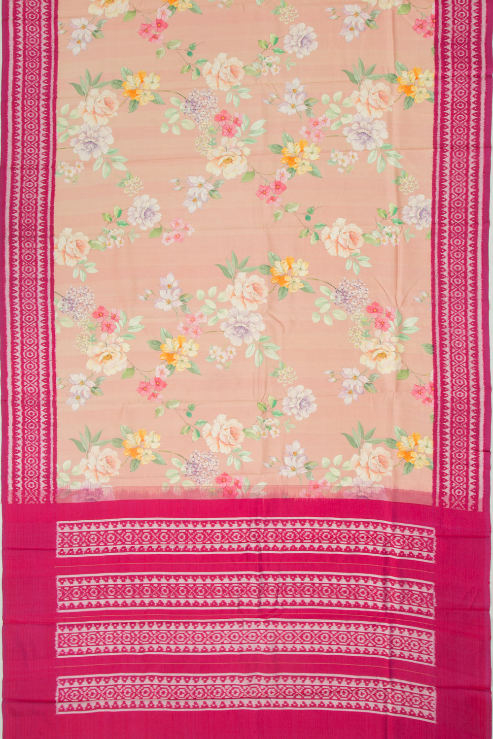 Pochampally Silk Ikat Floral Printed Peach Saree
