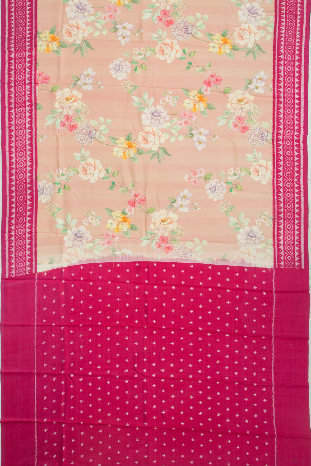 Pochampally Silk Ikat Floral Printed Peach Saree
