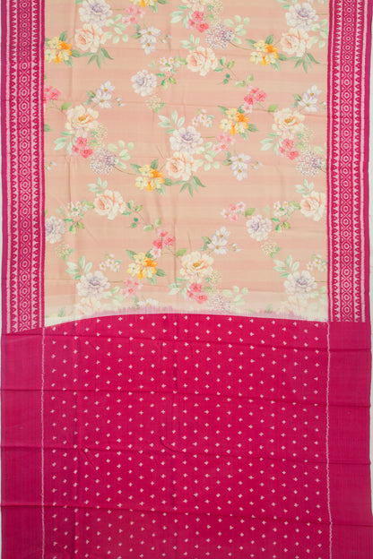Pochampally Silk Ikat Floral Printed Peach Saree