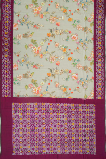 Pochampally Silk Ikat Floral Printed Grey Saree