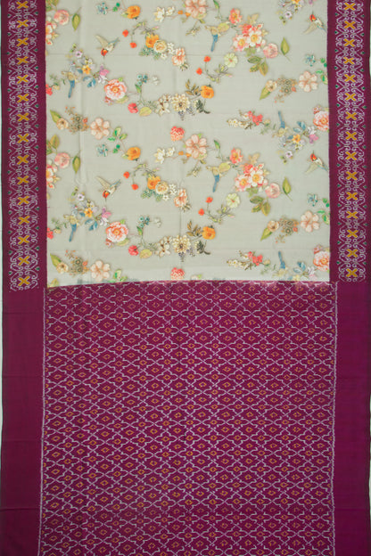 Pochampally Silk Ikat Floral Printed Grey Saree