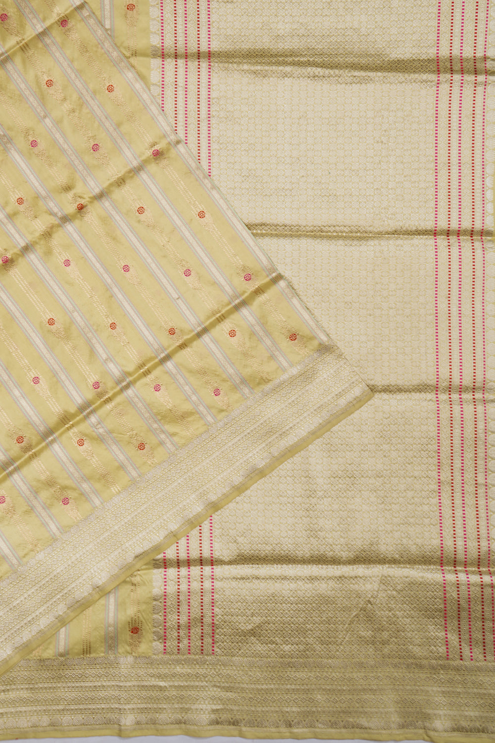 Banarasi Silk Vertical Lines Yellow Saree 1212553954