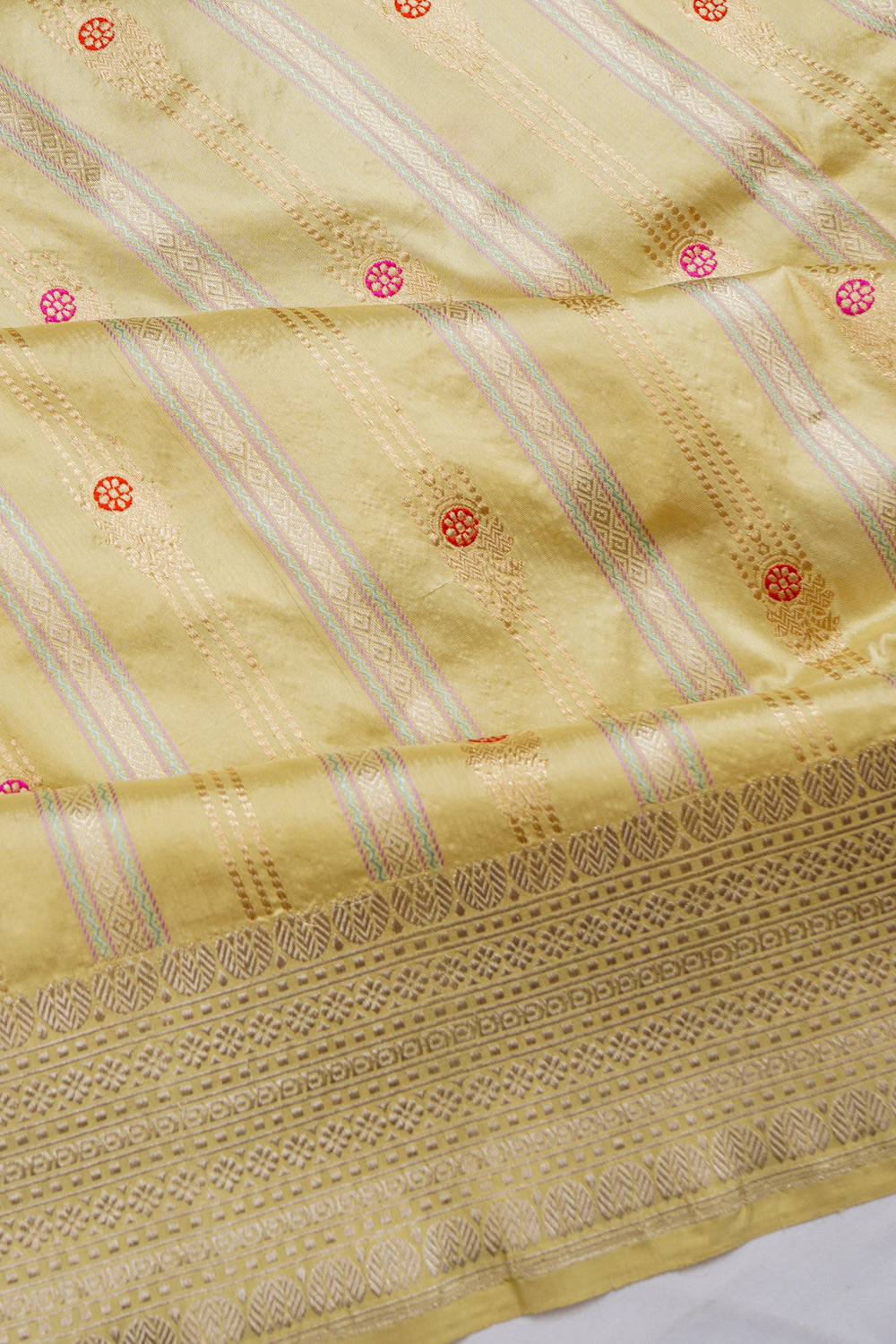 Banarasi Silk Vertical Lines Yellow Saree 1212553954