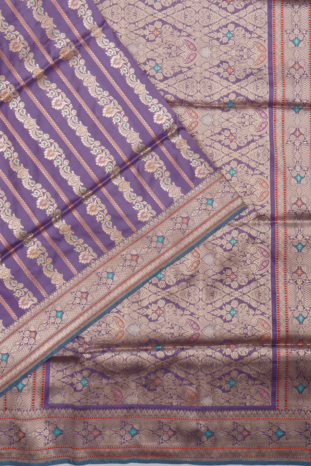 Banarasi Silk Vertical Lines Brocade Violet Saree 1212553958
