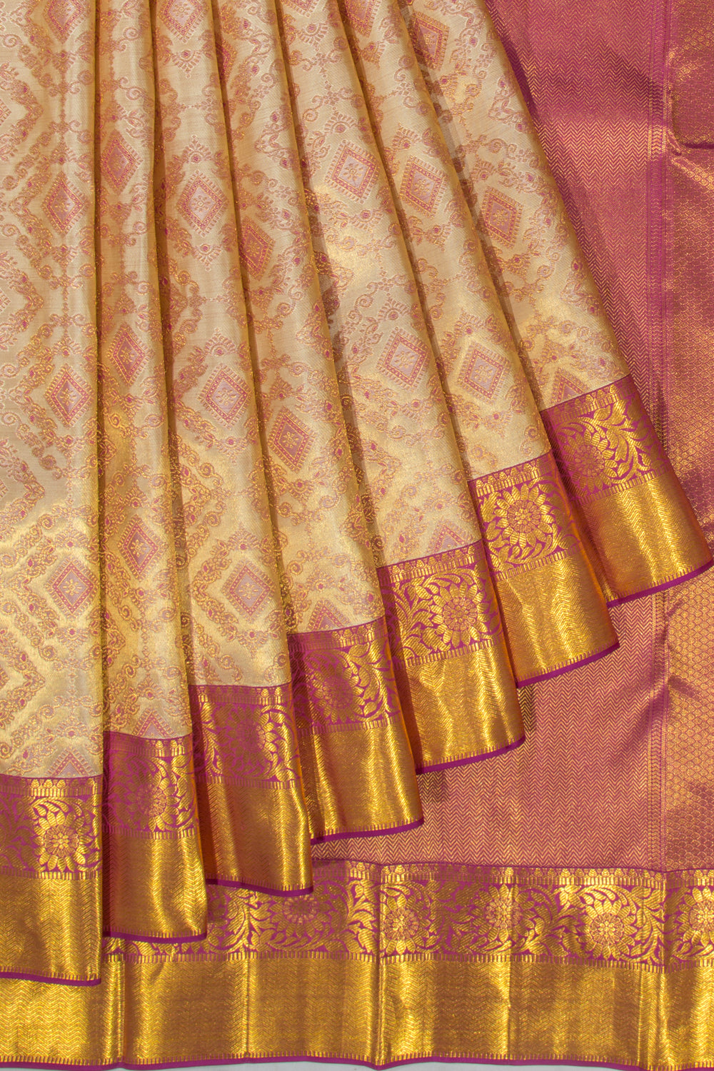 Kanchipuram Silk Tissue Brocade Cream Saree