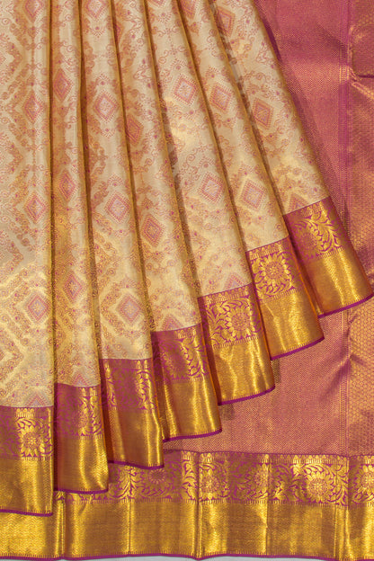 Kanchipuram Silk Tissue Brocade Cream Saree