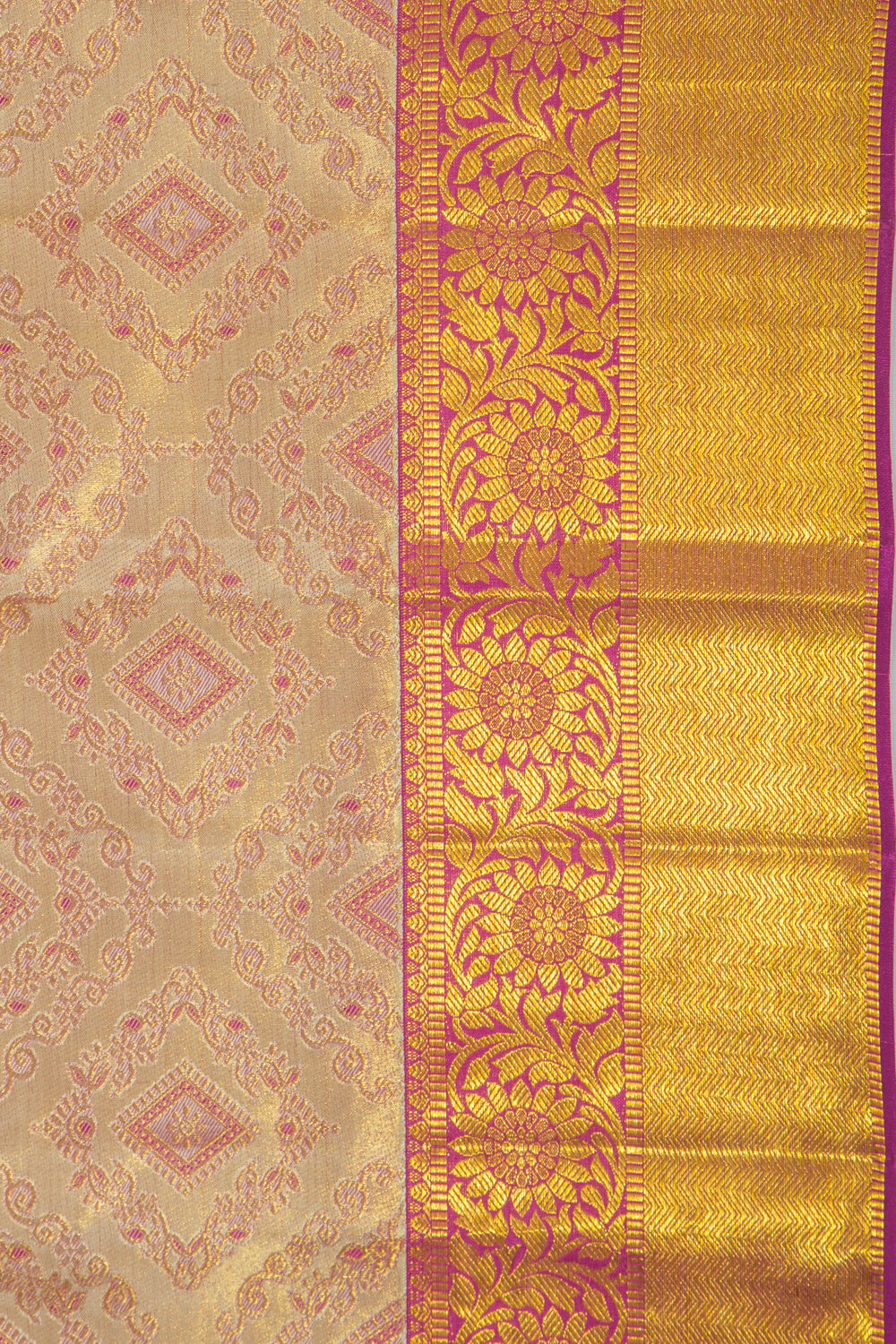 Kanchipuram Silk Tissue Brocade Cream Saree