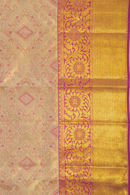 Kanchipuram Silk Tissue Brocade Cream Saree