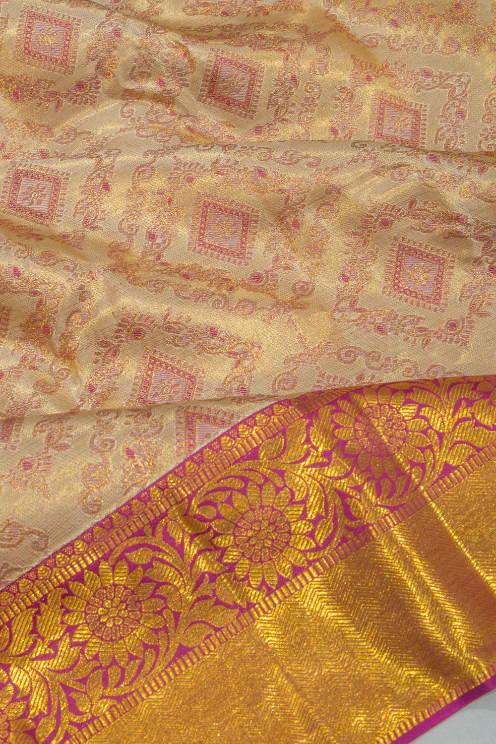 Kanchipuram Silk Tissue Brocade Cream Saree