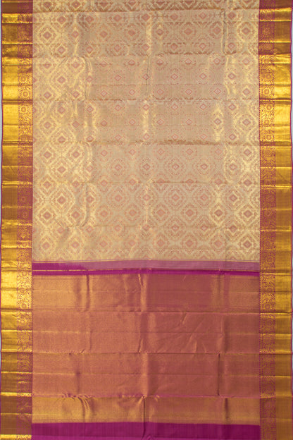 Kanchipuram Silk Tissue Brocade Cream Saree