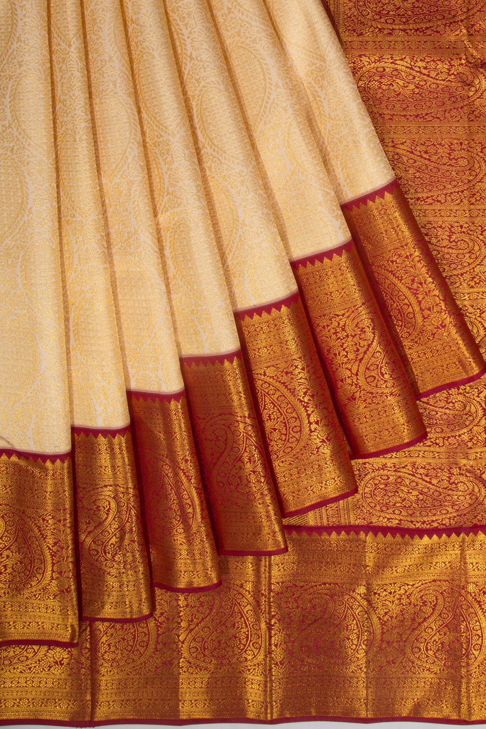 Taranga Kanchi Silk Brocade Cream Saree