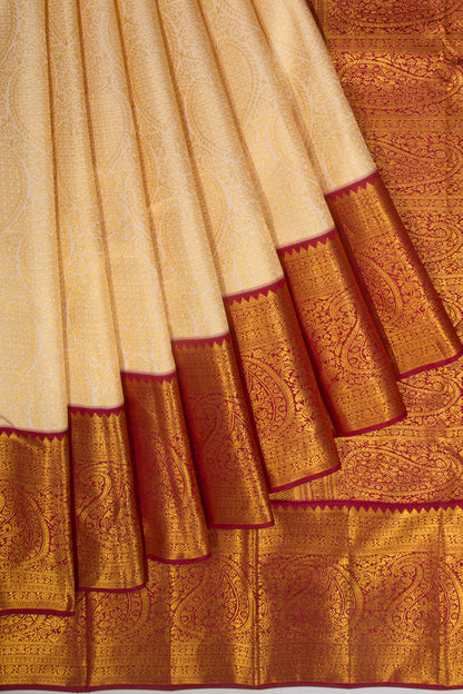 Taranga Kanchi Silk Brocade Cream Saree