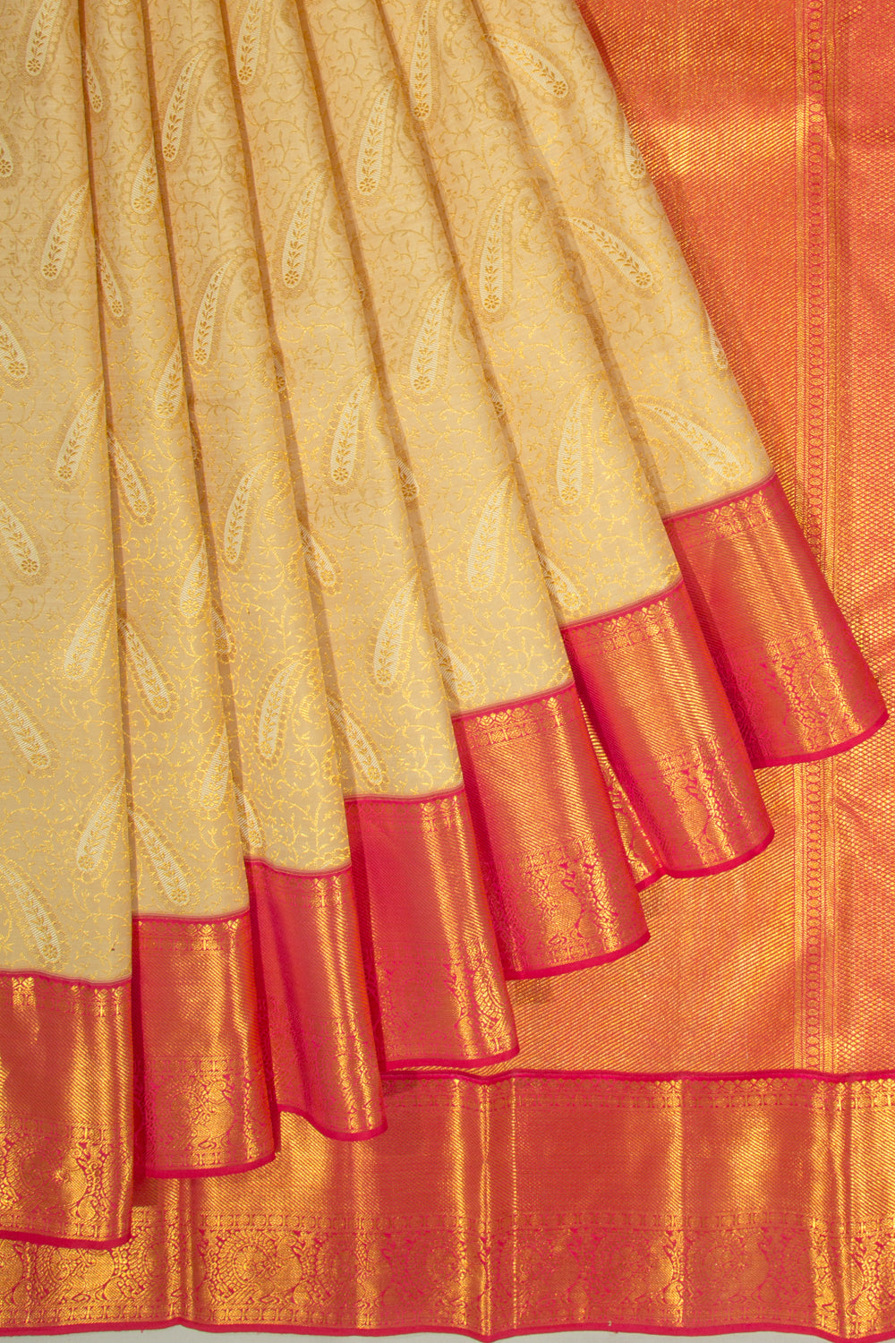 Taranga Kanchi Silk Brocade Cream Saree