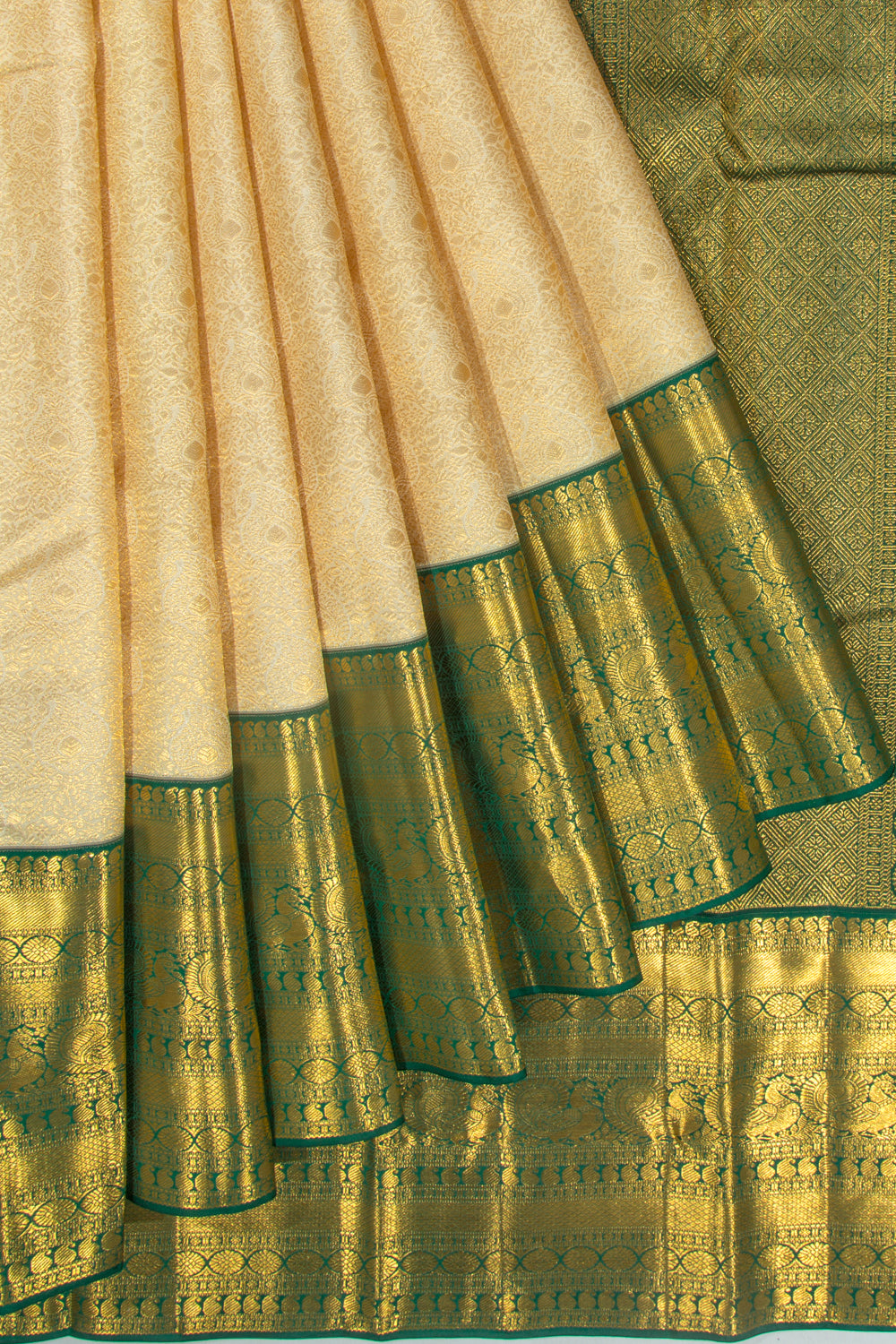Taranga Kanchi Silk Brocade Cream Saree