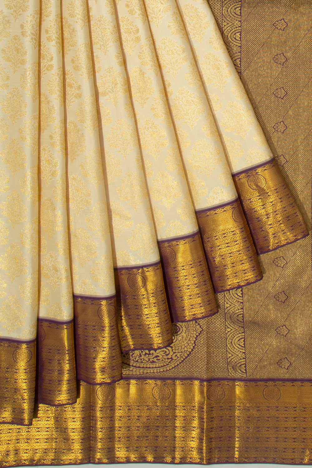 Kanchipuram Silk Brocade Cream Saree