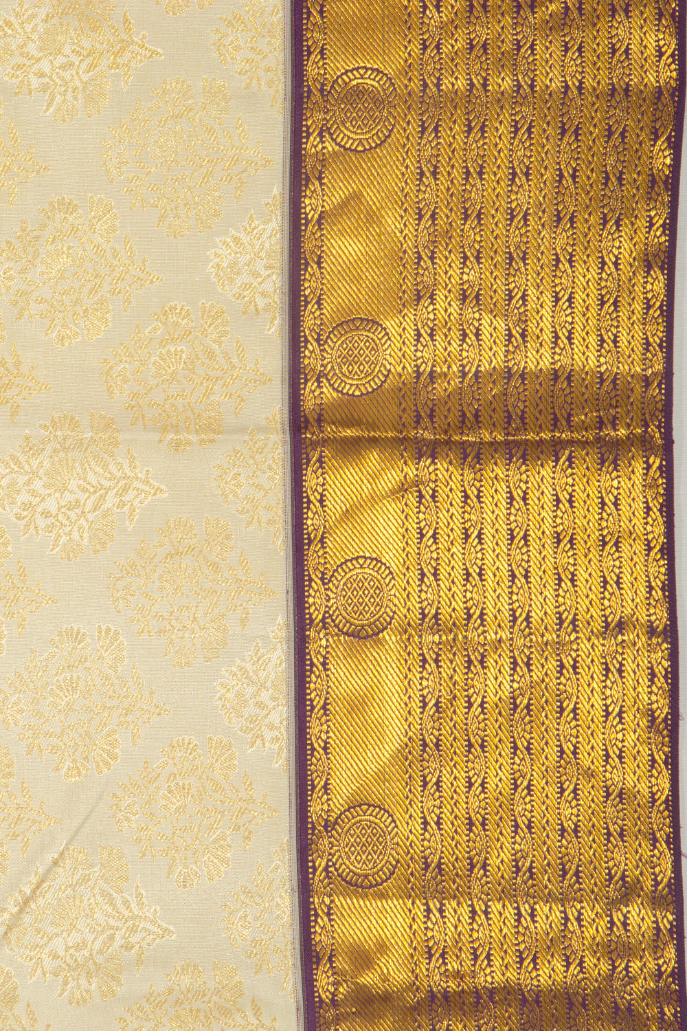 Kanchipuram Silk Brocade Cream Saree