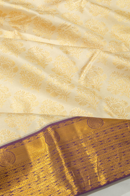 Kanchipuram Silk Brocade Cream Saree