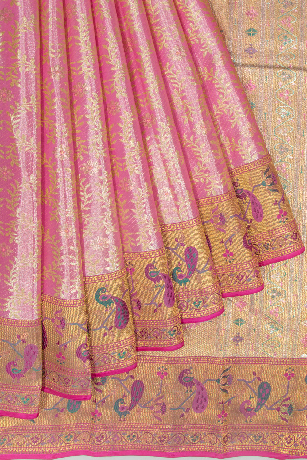 Taranga Kanchi Silk Tissue Jaal Pink Saree