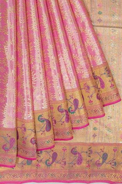 Taranga Kanchi Silk Tissue Jaal Pink Saree