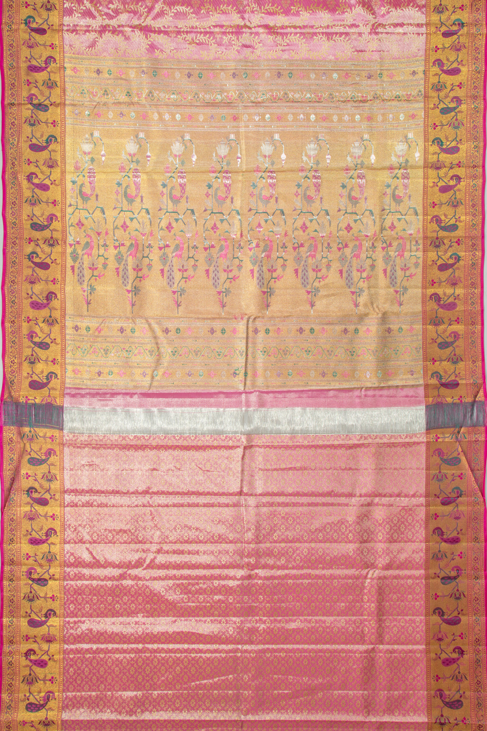 Taranga Kanchi Silk Tissue Jaal Pink Saree