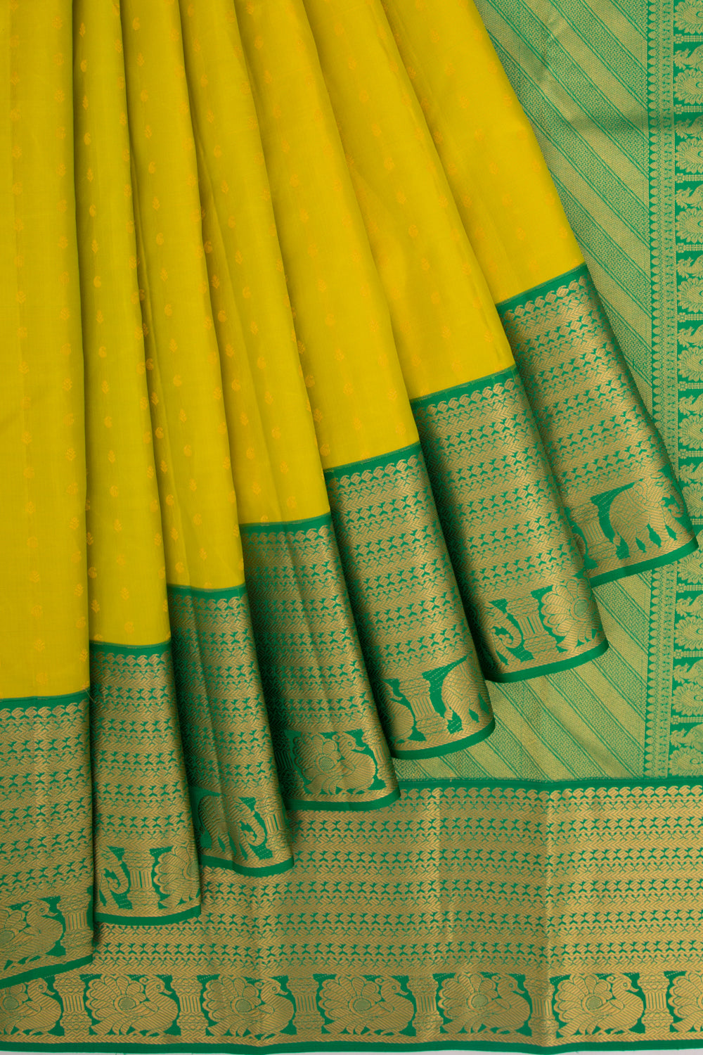 Taranga Kanchi Silk Butta Mehendi Green Saree