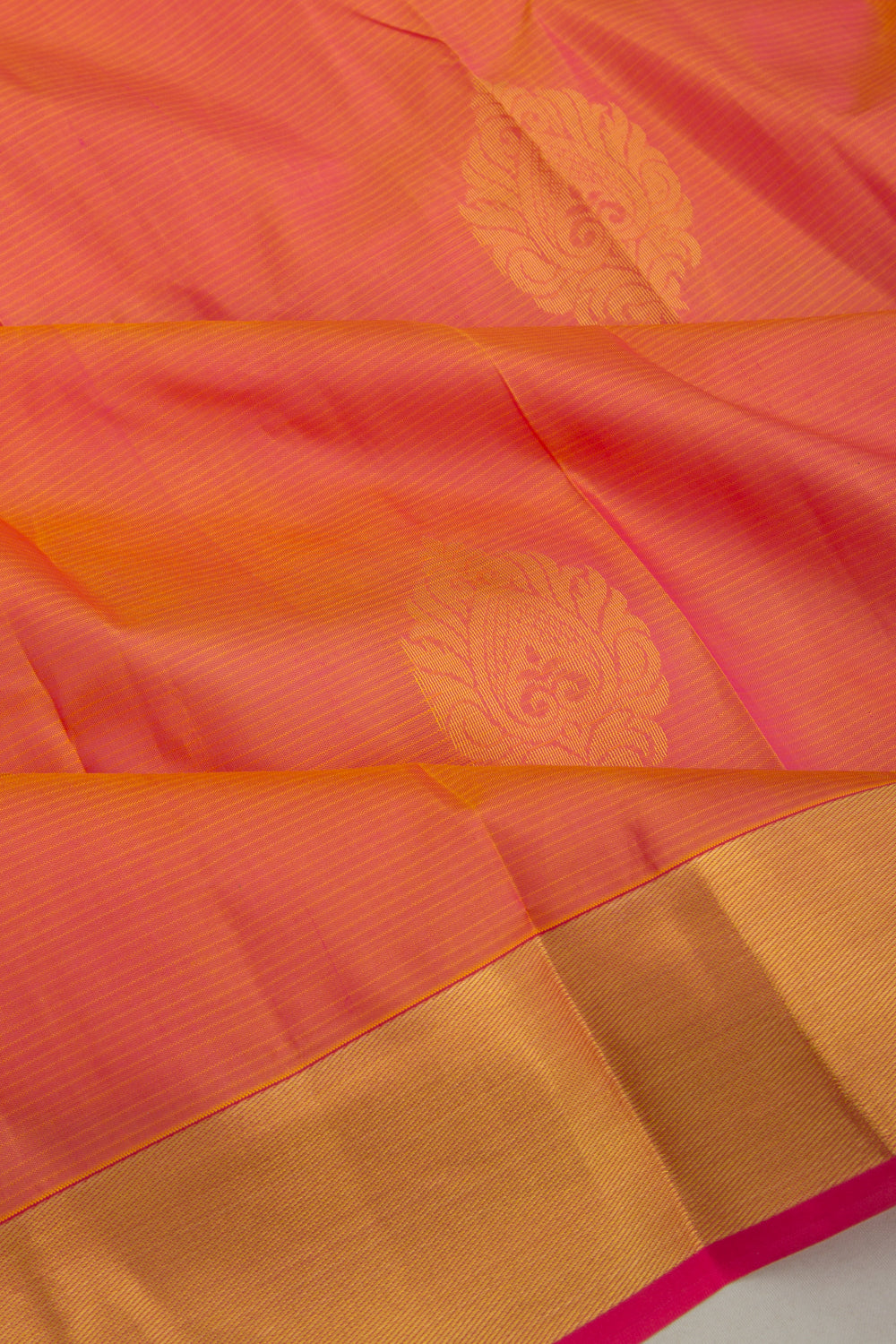Taranga Kanchi Silk Lines And Butta Dual Tone Pink And Orange Saree