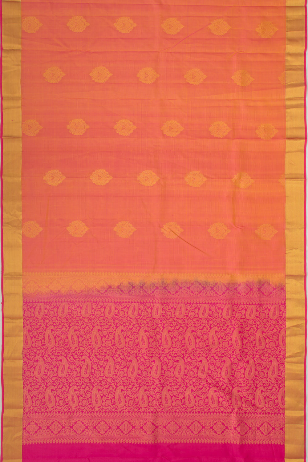 Taranga Kanchi Silk Lines And Butta Dual Tone Pink And Orange Saree