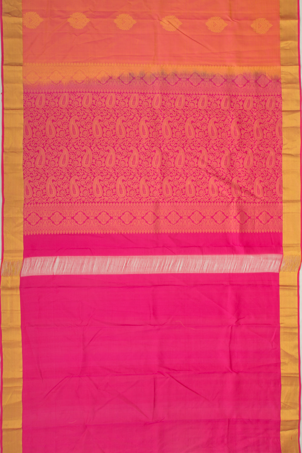 Taranga Kanchi Silk Lines And Butta Dual Tone Pink And Orange Saree