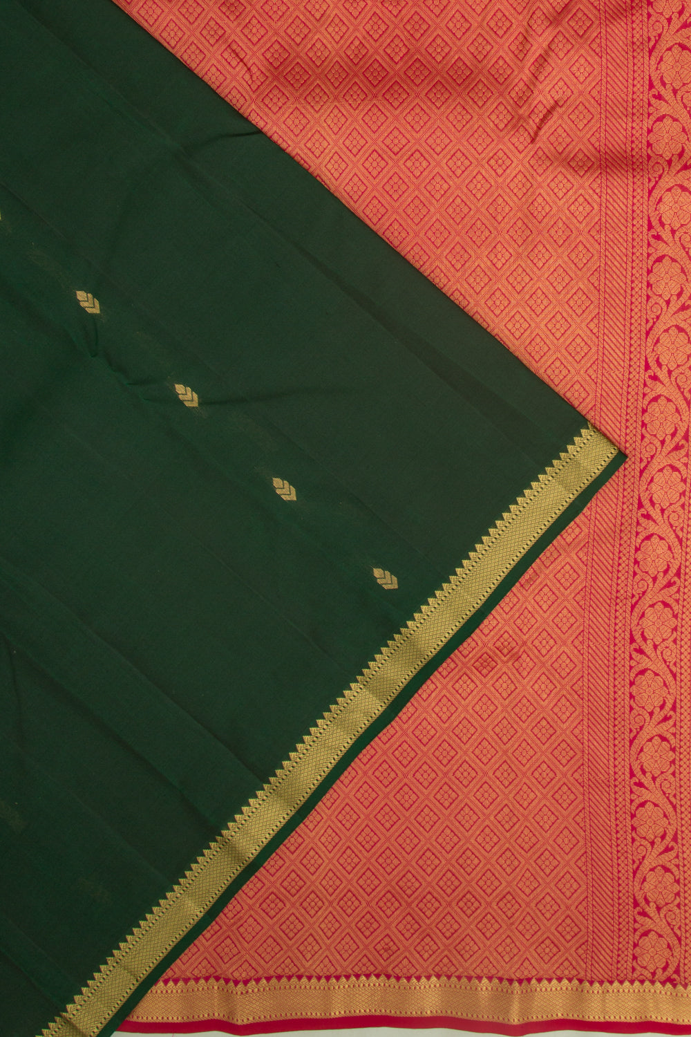 Taranga Kanchi Silk Butta Bottle Green Saree