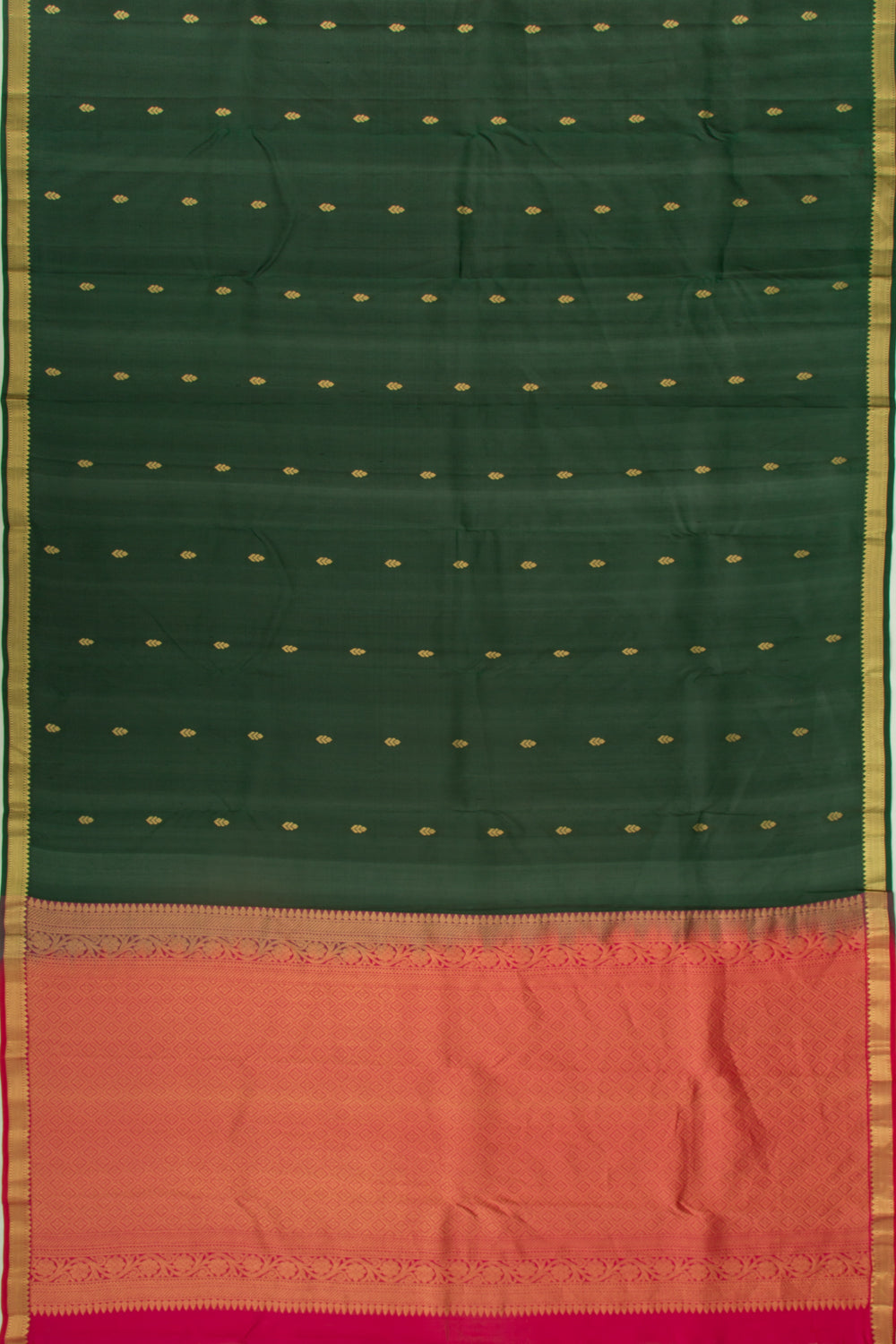 Taranga Kanchi Silk Butta Bottle Green Saree