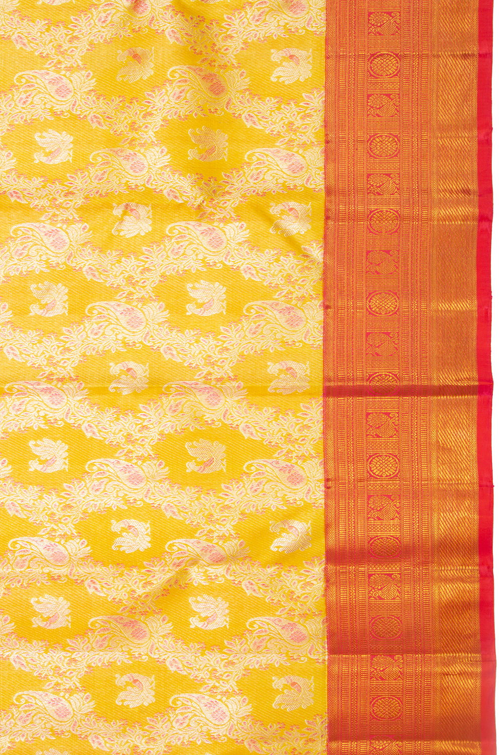 Kanchipuram Silk Jaal And Butta Yellow Saree