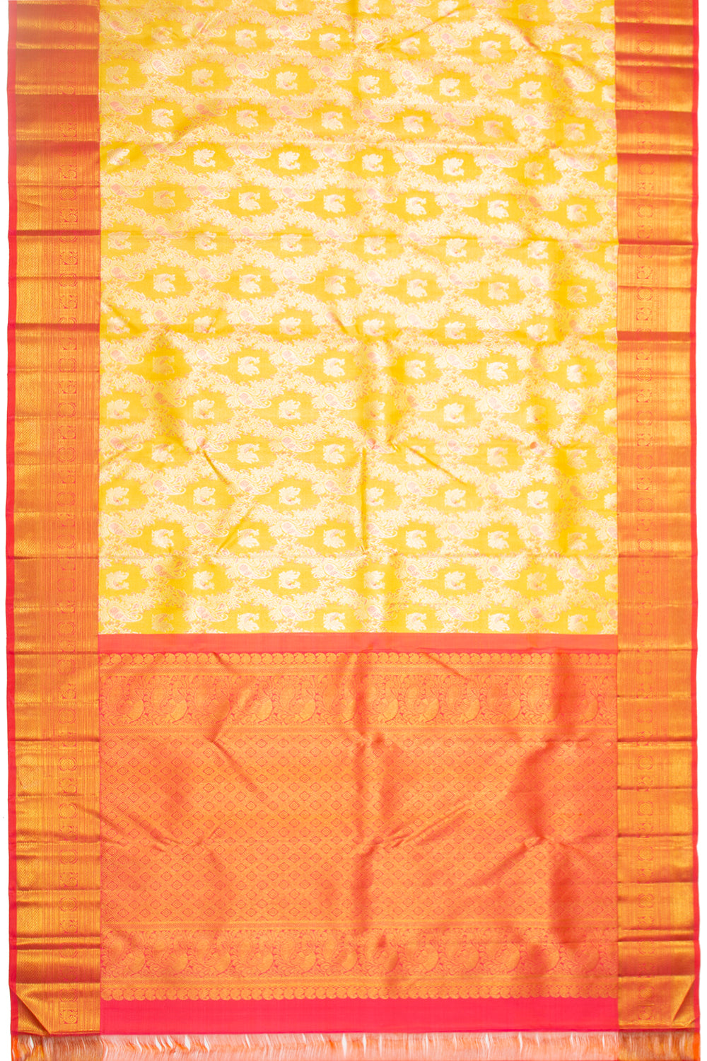 Kanchipuram Silk Jaal And Butta Yellow Saree